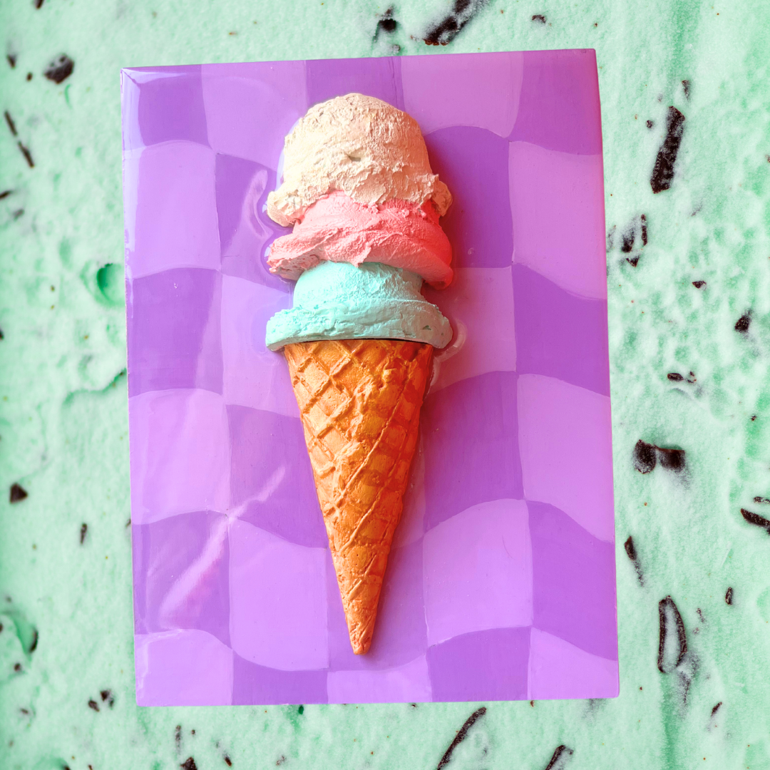 Ice Cream on Canvas (Checkered) - Sculptural Painting